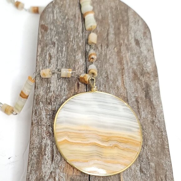 Free people Large Vintage Agate Necklace , Yellow, Orange, Beige and Brown - Picture 1 of 4
